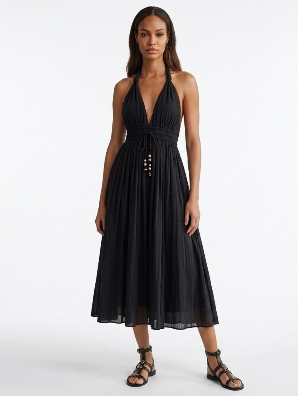 Lapis | Halter Dress with Tassel Tie